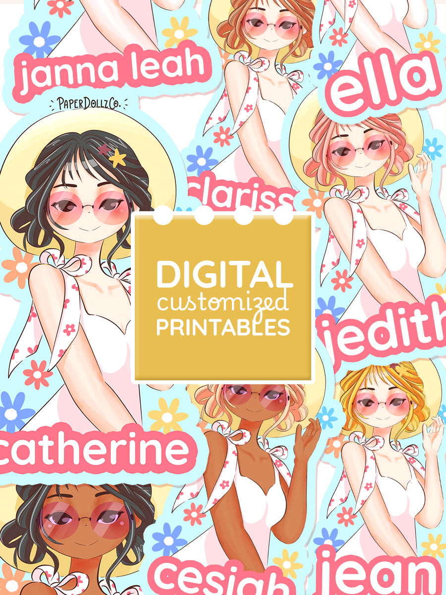 Customized Name Summer Doll Digital File | Kiwi | PaperDollzCo