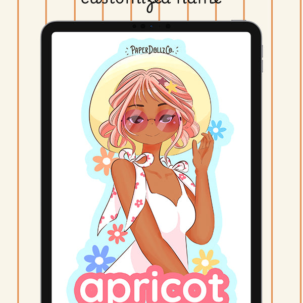 Customized Name Summer Doll Digital File | Apricot | PaperDollzCo