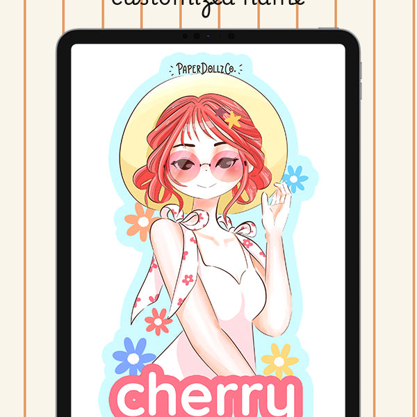Customized Name Summer Doll Digital File | Cherry | PaperDollzCo