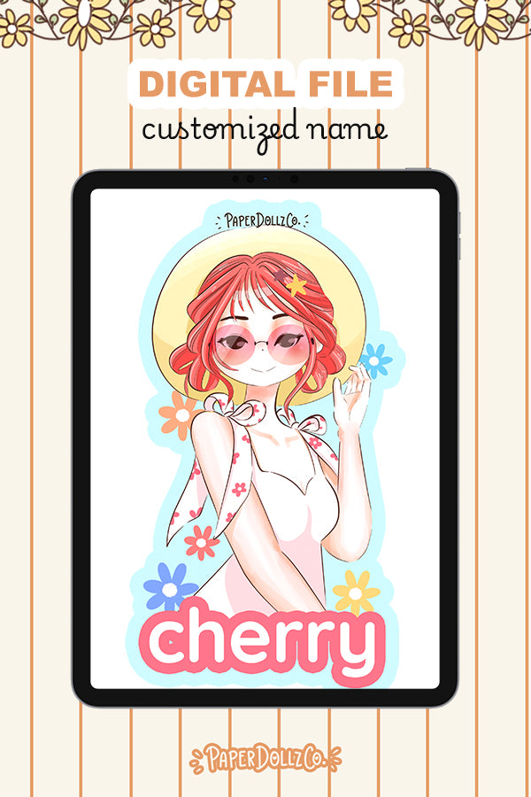 Customized Name Summer Doll Digital File | Cherry | PaperDollzCo