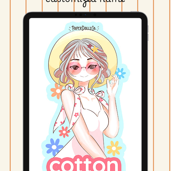 Customized Name Summer Doll Digital File | Cotton | PaperDollzCo