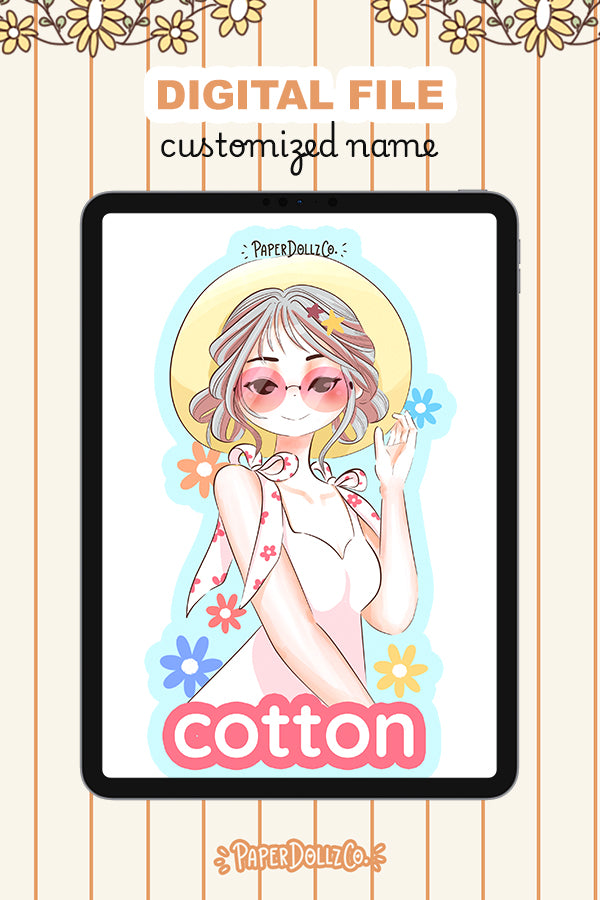 Customized Name Summer Doll Digital File | Cotton | PaperDollzCo