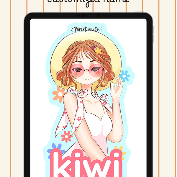 Customized Name Summer Doll Digital File | Kiwi | PaperDollzCo