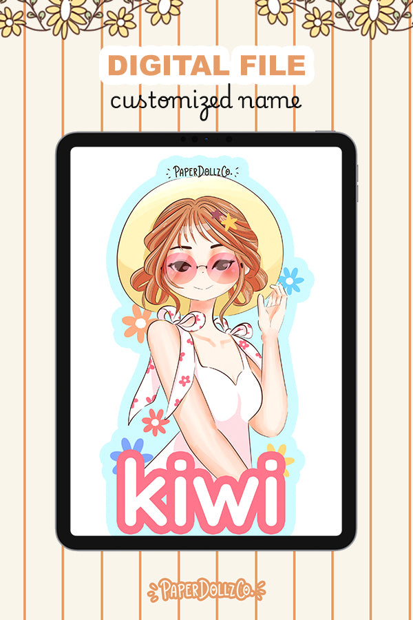 Customized Name Summer Doll Digital File | Kiwi | PaperDollzCo