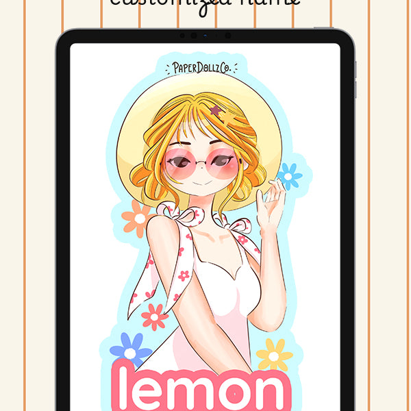 Customized Name Summer Doll Digital File | Lemon | PaperDollzCo
