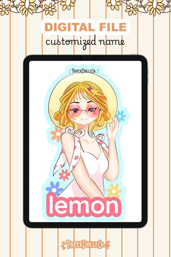 Customized Name Summer Doll Digital File | Lemon | PaperDollzCo
