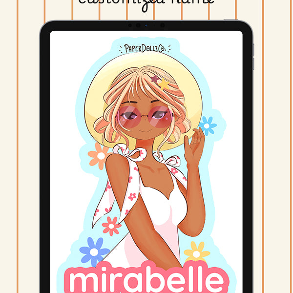 Customized Name Summer Doll Digital File | Mirabelle | PaperDollzCo