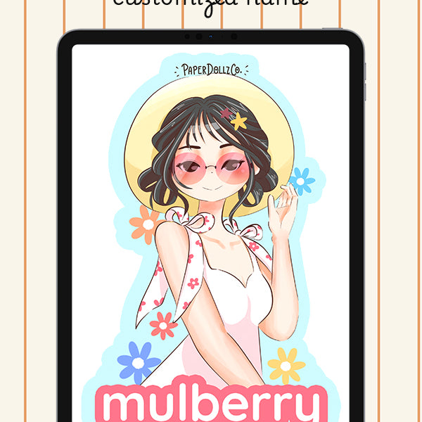 Customized Name Summer Doll Digital File | Mulberry | PaperDollzCo