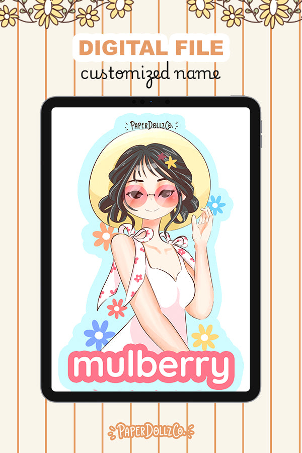 Customized Name Summer Doll Digital File | Mulberry | PaperDollzCo