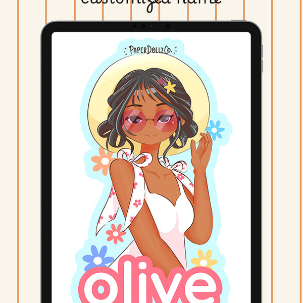 Customized Name Summer Doll Digital File | Olive | PaperDollzCo