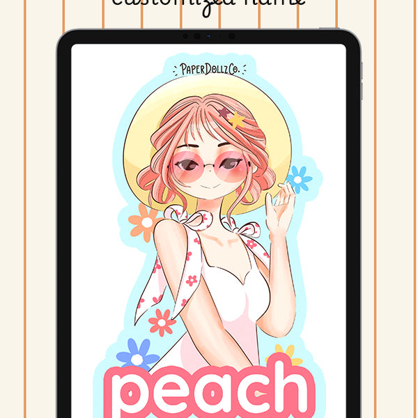 Customized Name Summer Doll Digital File | Peach | PaperDollzCo