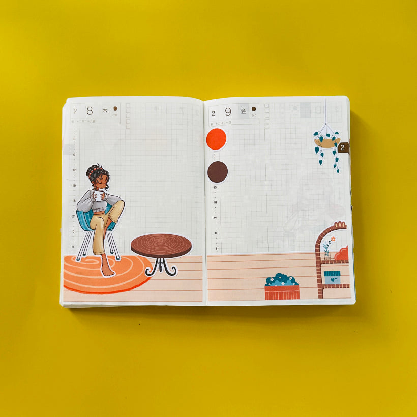 Cozy Coffee Home Buddy Hobonichi A6 Daily Sticker Kit - a040