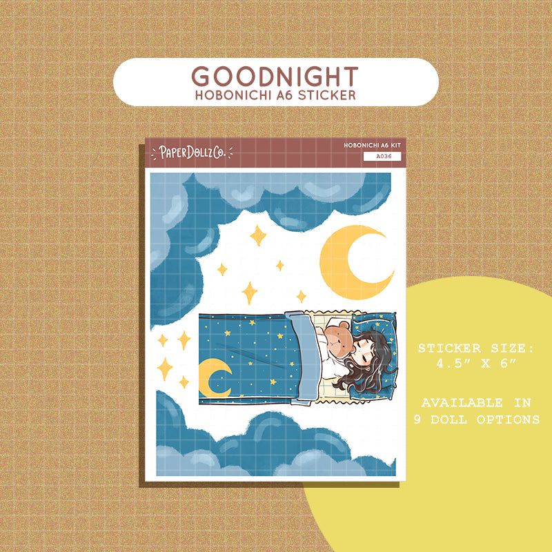 Goodnight Home Buddy Hobonichi A6 Daily Sticker Kit - a036
