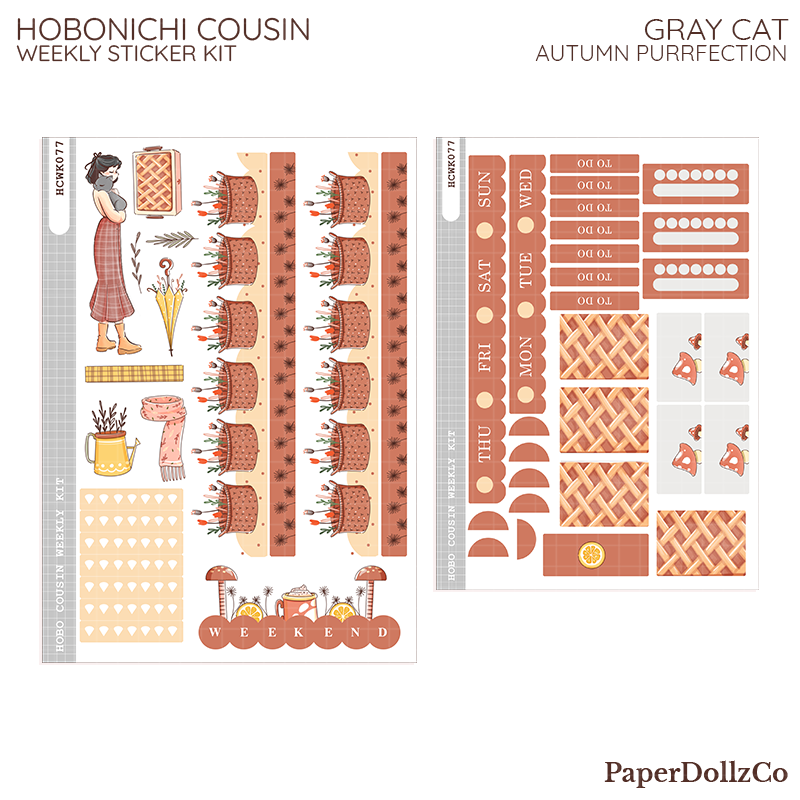 Gray Cat Hobonichi Cousin Weekly Kit - hcwk077