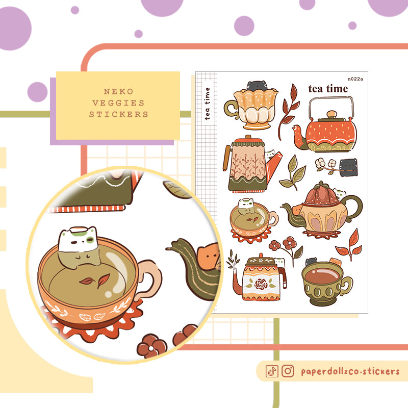 Tea Time Sticker Neko Veggies
