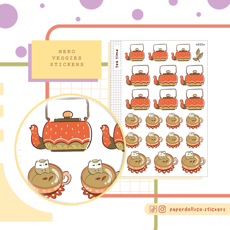 Tea Time Sticker Neko Veggies