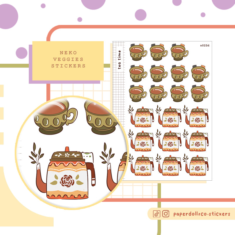 Tea Time Sticker Neko Veggies