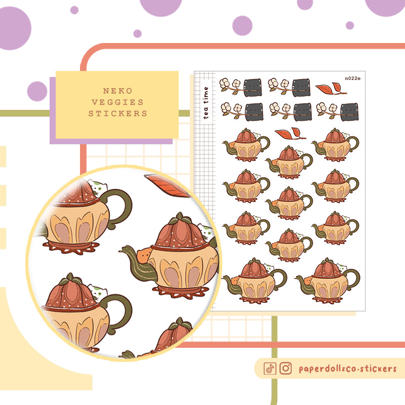 Tea Time Sticker Neko Veggies