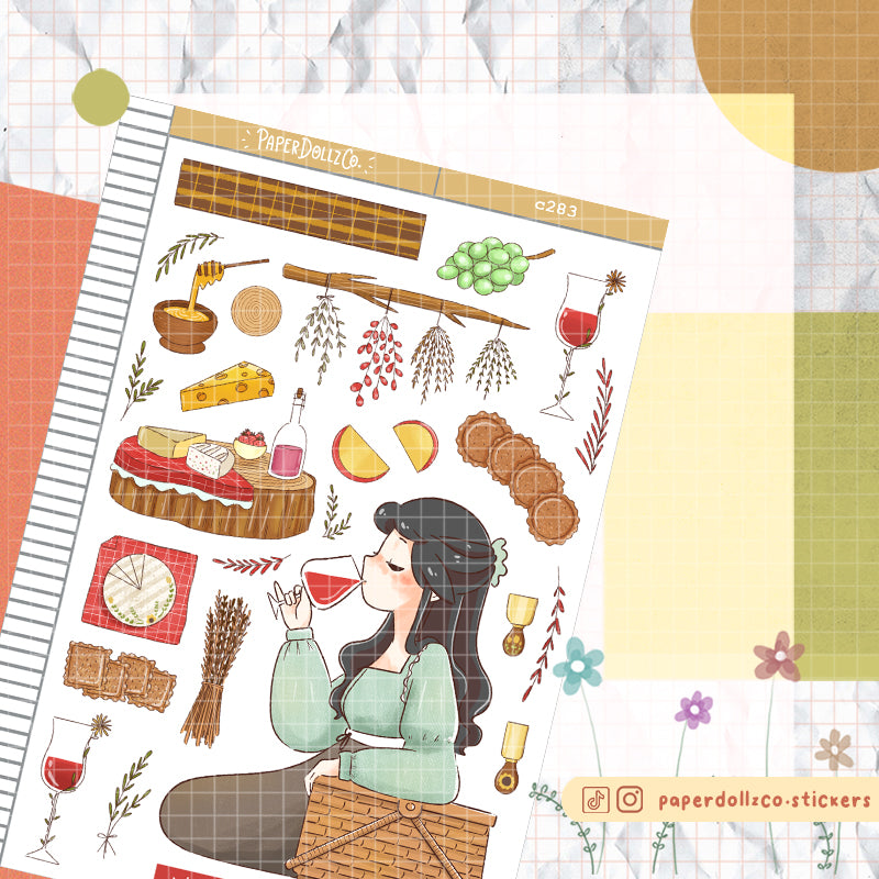 Wine and Cheese | Cottage Core | Collections Stickers | C283