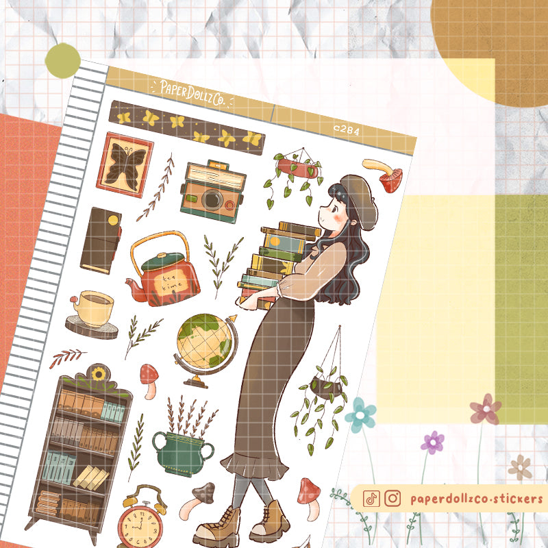 Bookworm Cottage Core Collections Paperdollzco Planner Stickers | C284