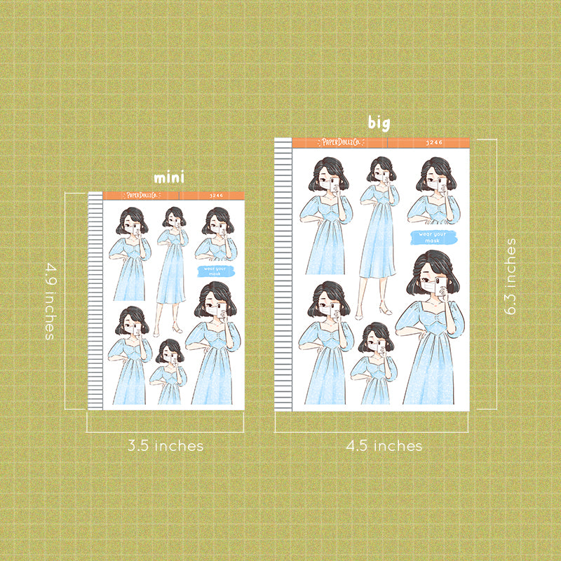 Blueberry Wear Your Mask PaperDollzCo Summer Planner Stickers | J246