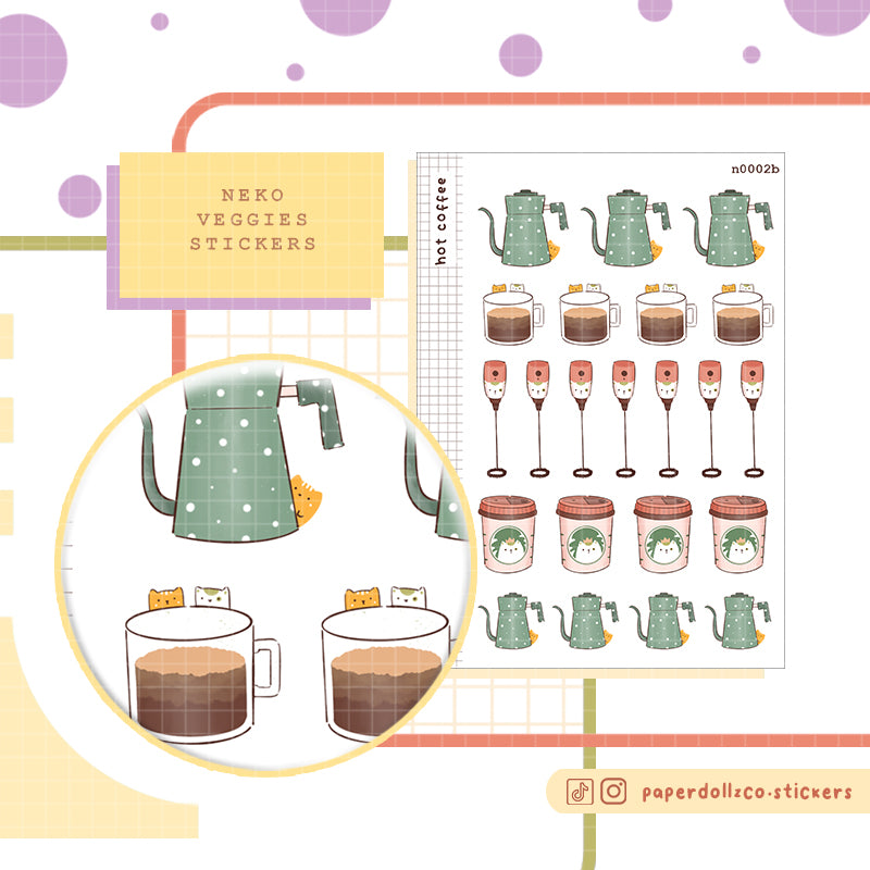 Hot Coffee Sticker Neko Veggies