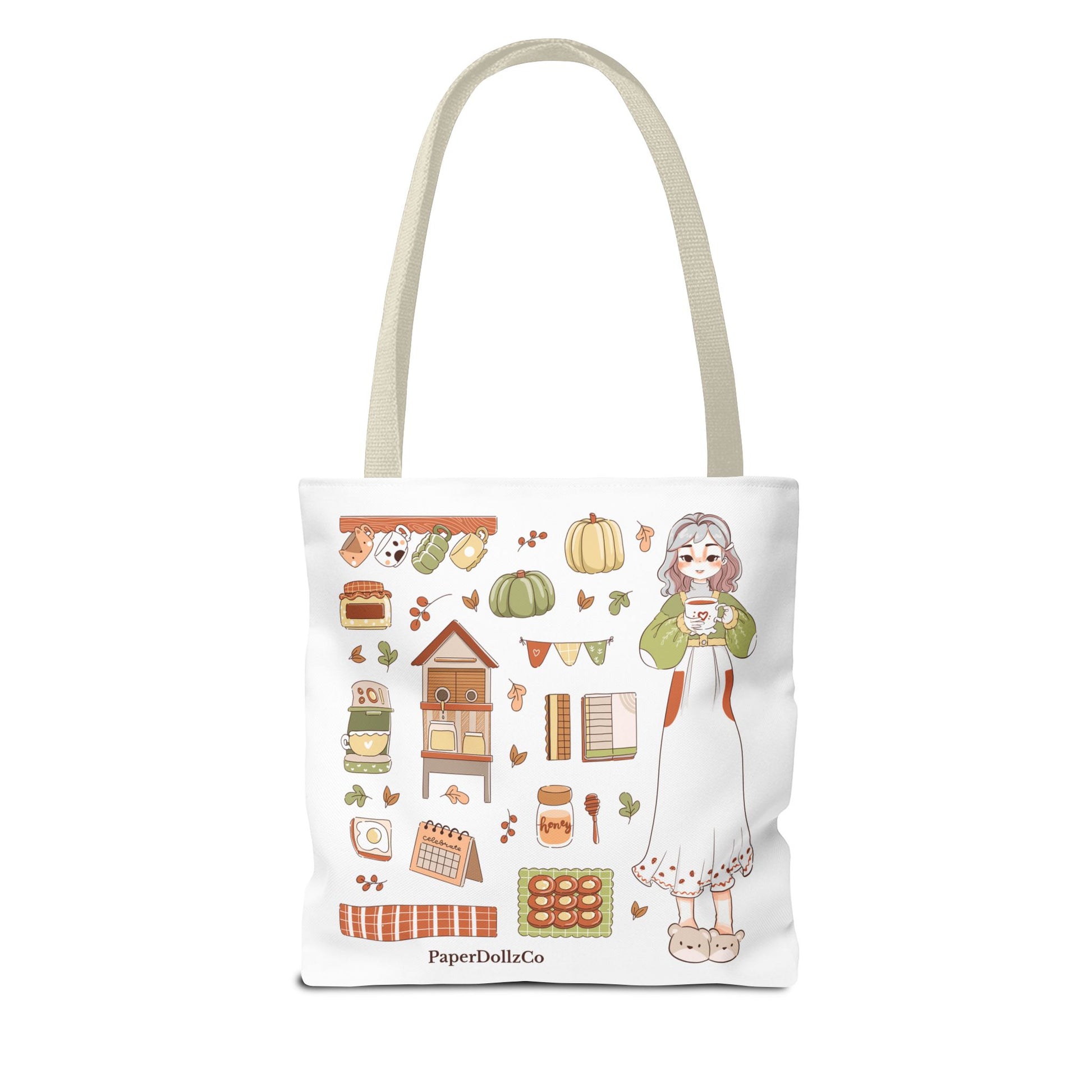 Autumn-Themed Tote Bag, Cozy Fall Essentials, Cute Eco-Friendly Shoulder Bag, Harvest Season Shopping Bag, Pumpkin Spice Carryall | Cotton Merch