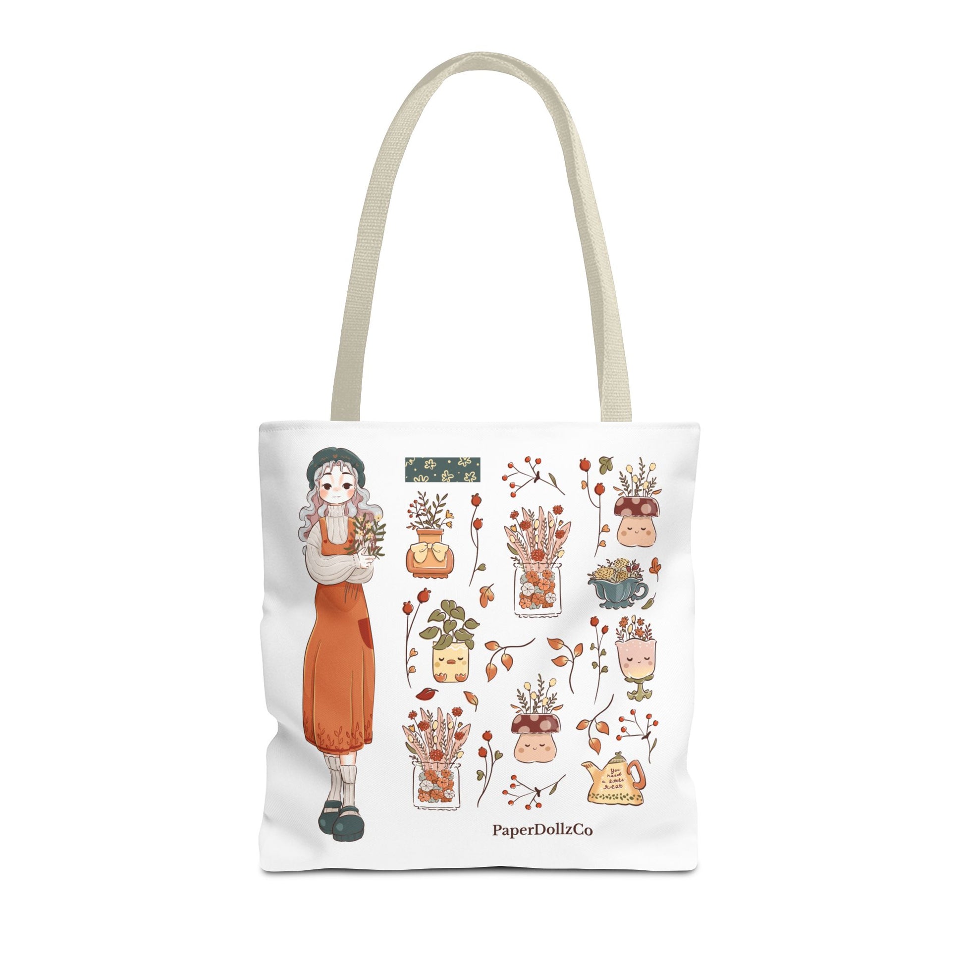 Autumn-Themed Tote Bag, Cozy Fall Essentials, Cute Eco-Friendly Shoulder Bag, Harvest Season Shopping Bag, Pumpkin Spice Carryall | Cotton Merch