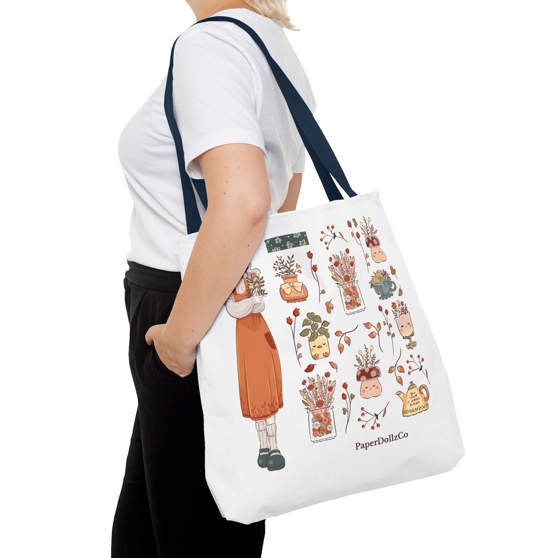Autumn-Themed Tote Bag, Cozy Fall Essentials, Cute Eco-Friendly Shoulder Bag, Harvest Season Shopping Bag, Pumpkin Spice Carryall | Cotton Merch