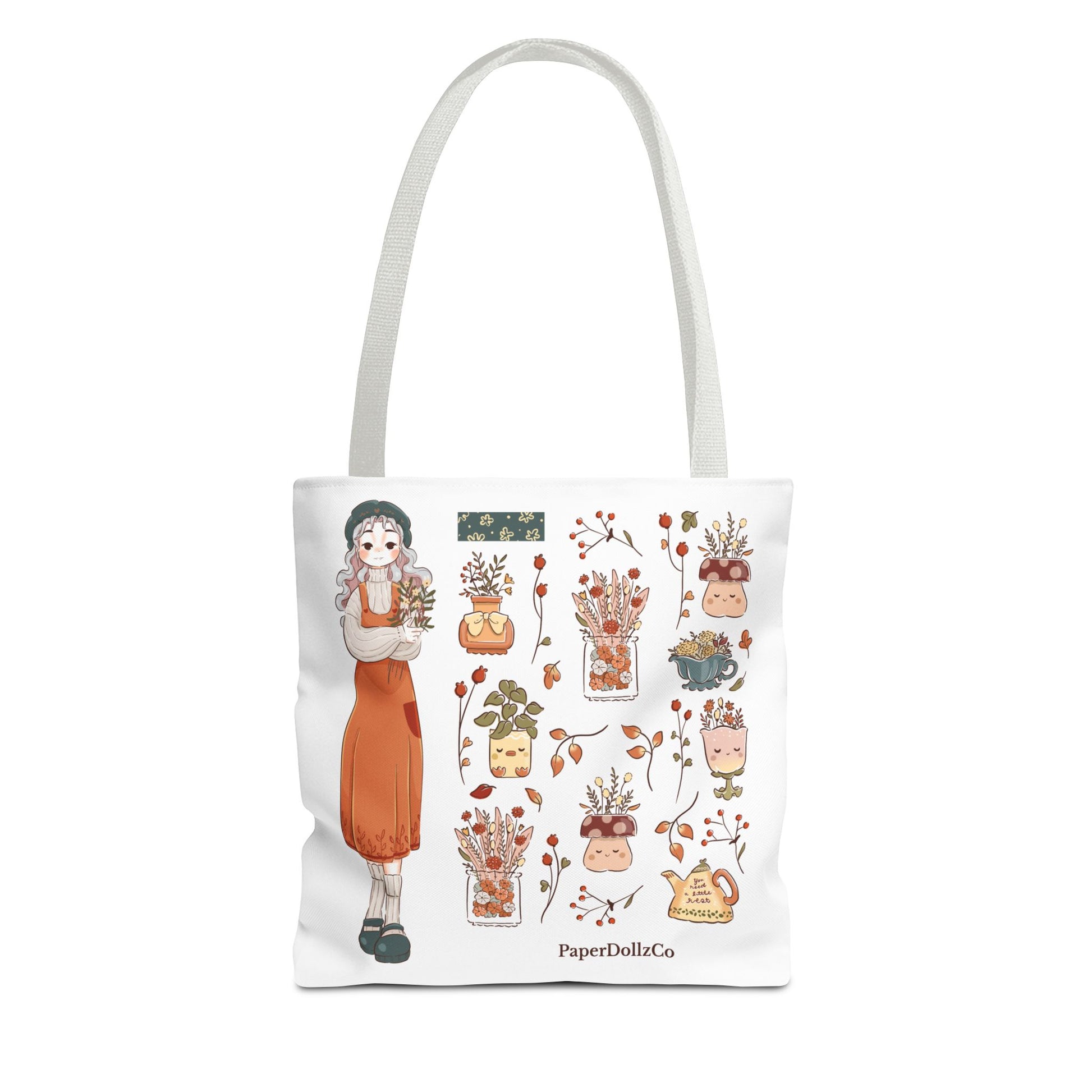 Autumn-Themed Tote Bag, Cozy Fall Essentials, Cute Eco-Friendly Shoulder Bag, Harvest Season Shopping Bag, Pumpkin Spice Carryall | Cotton Merch