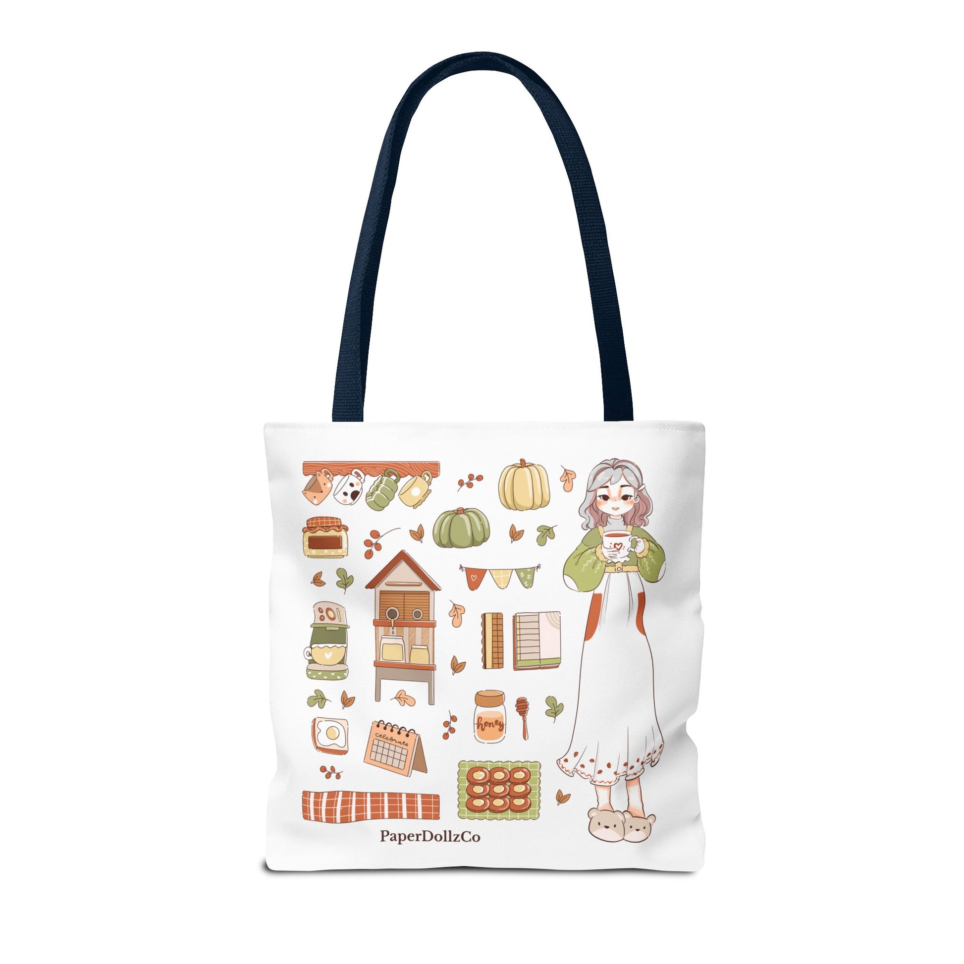 Autumn-Themed Tote Bag, Cozy Fall Essentials, Cute Eco-Friendly Shoulder Bag, Harvest Season Shopping Bag, Pumpkin Spice Carryall | Cotton Merch