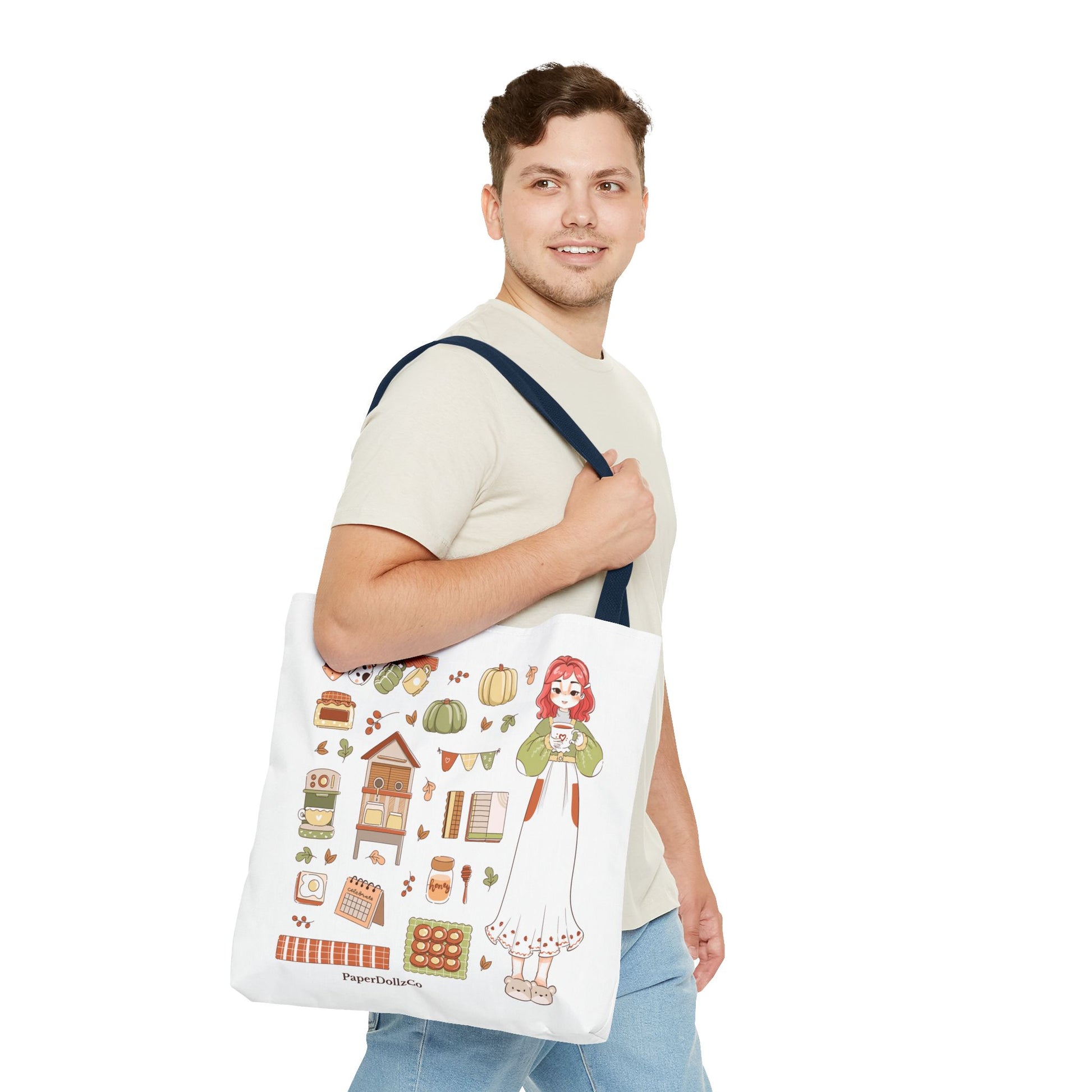 Autumn-Themed Tote Bag, Cozy Fall Essentials, Cute Eco-Friendly Shoulder Bag, Harvest Season Shopping Bag, Pumpkin Spice Carryall | Cherry Merch