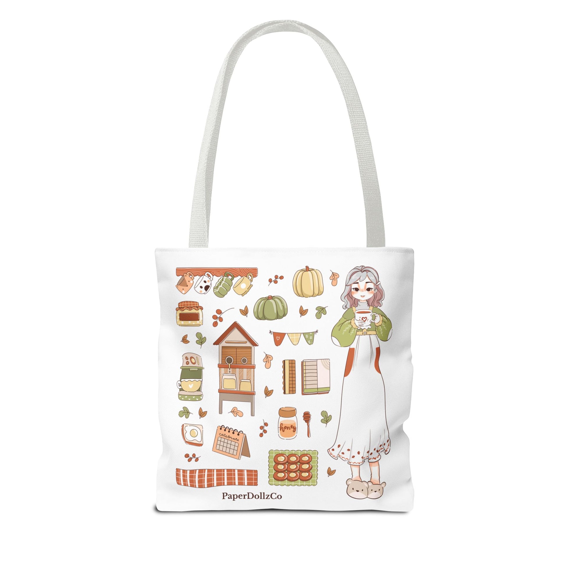 Autumn-Themed Tote Bag, Cozy Fall Essentials, Cute Eco-Friendly Shoulder Bag, Harvest Season Shopping Bag, Pumpkin Spice Carryall | Cotton Merch