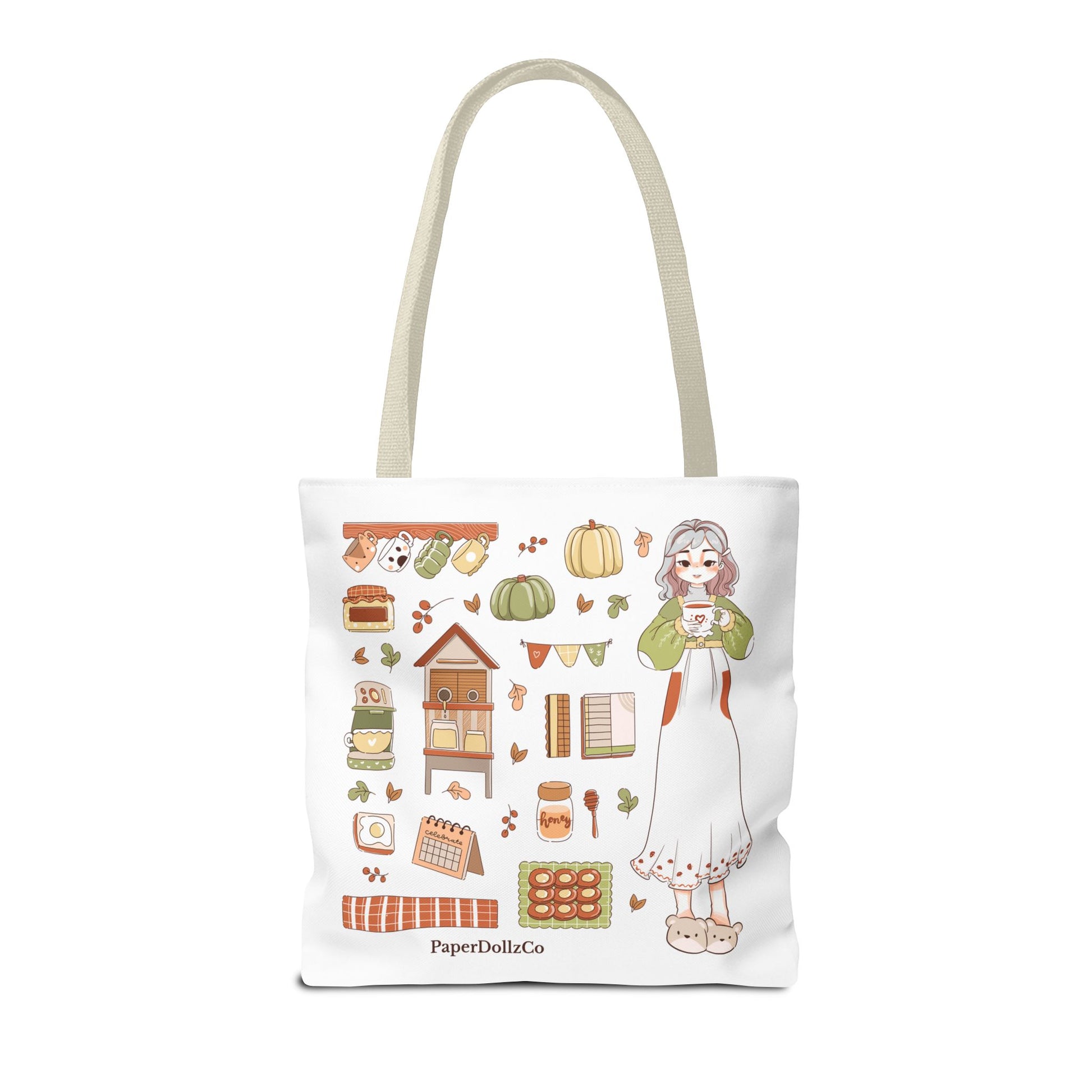 Autumn-Themed Tote Bag, Cozy Fall Essentials, Cute Eco-Friendly Shoulder Bag, Harvest Season Shopping Bag, Pumpkin Spice Carryall | Cotton Merch