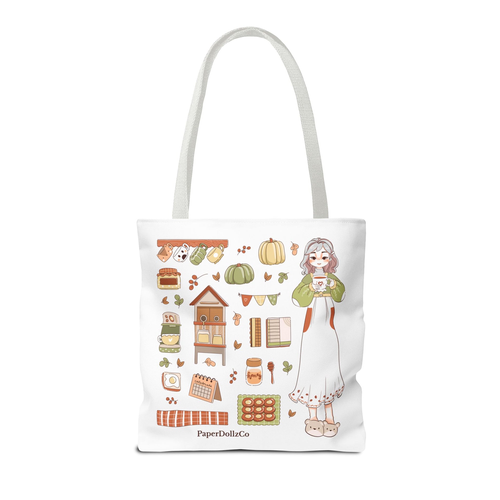 Autumn-Themed Tote Bag, Cozy Fall Essentials, Cute Eco-Friendly Shoulder Bag, Harvest Season Shopping Bag, Pumpkin Spice Carryall | Cotton Merch