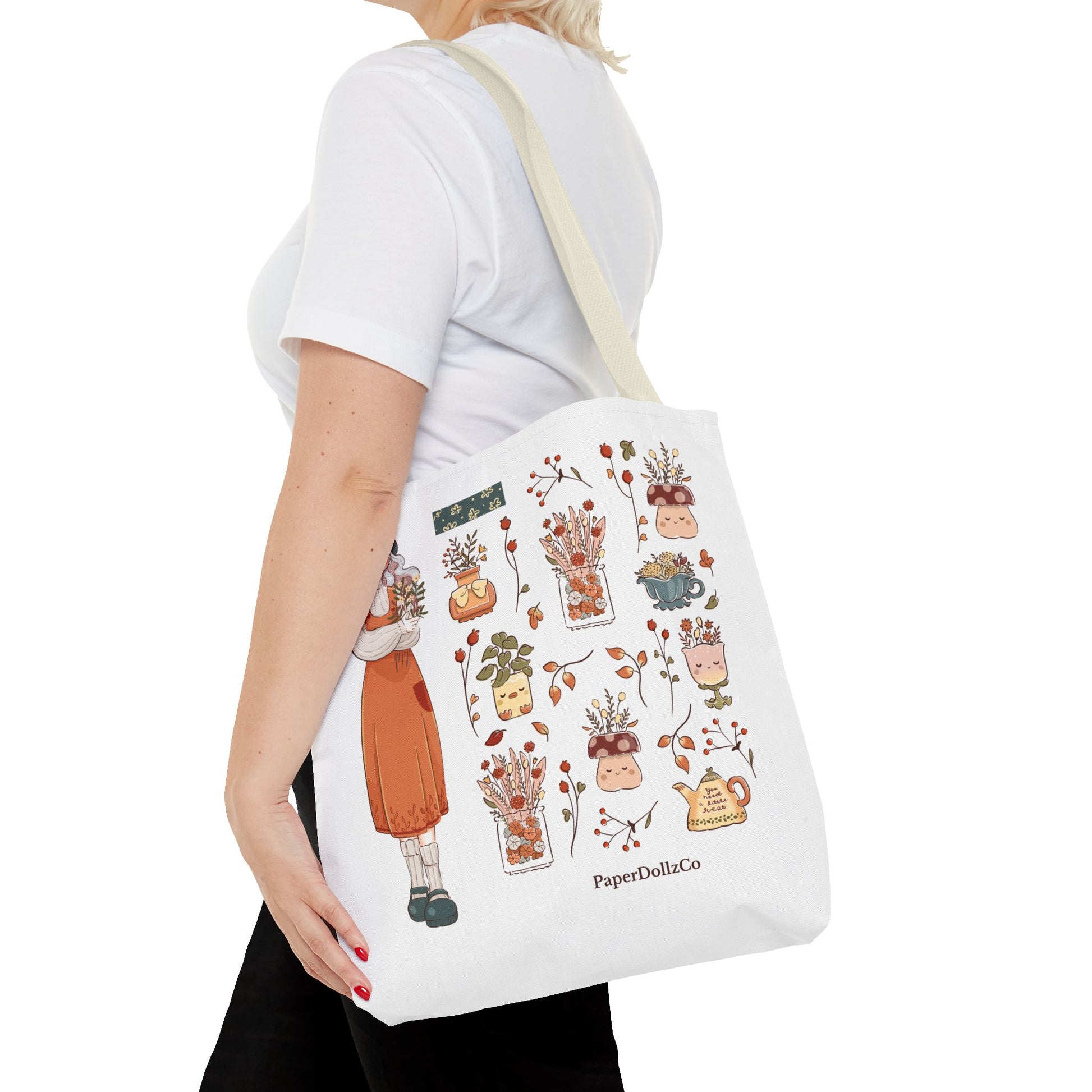 Autumn-Themed Tote Bag, Cozy Fall Essentials, Cute Eco-Friendly Shoulder Bag, Harvest Season Shopping Bag, Pumpkin Spice Carryall | Cotton Merch