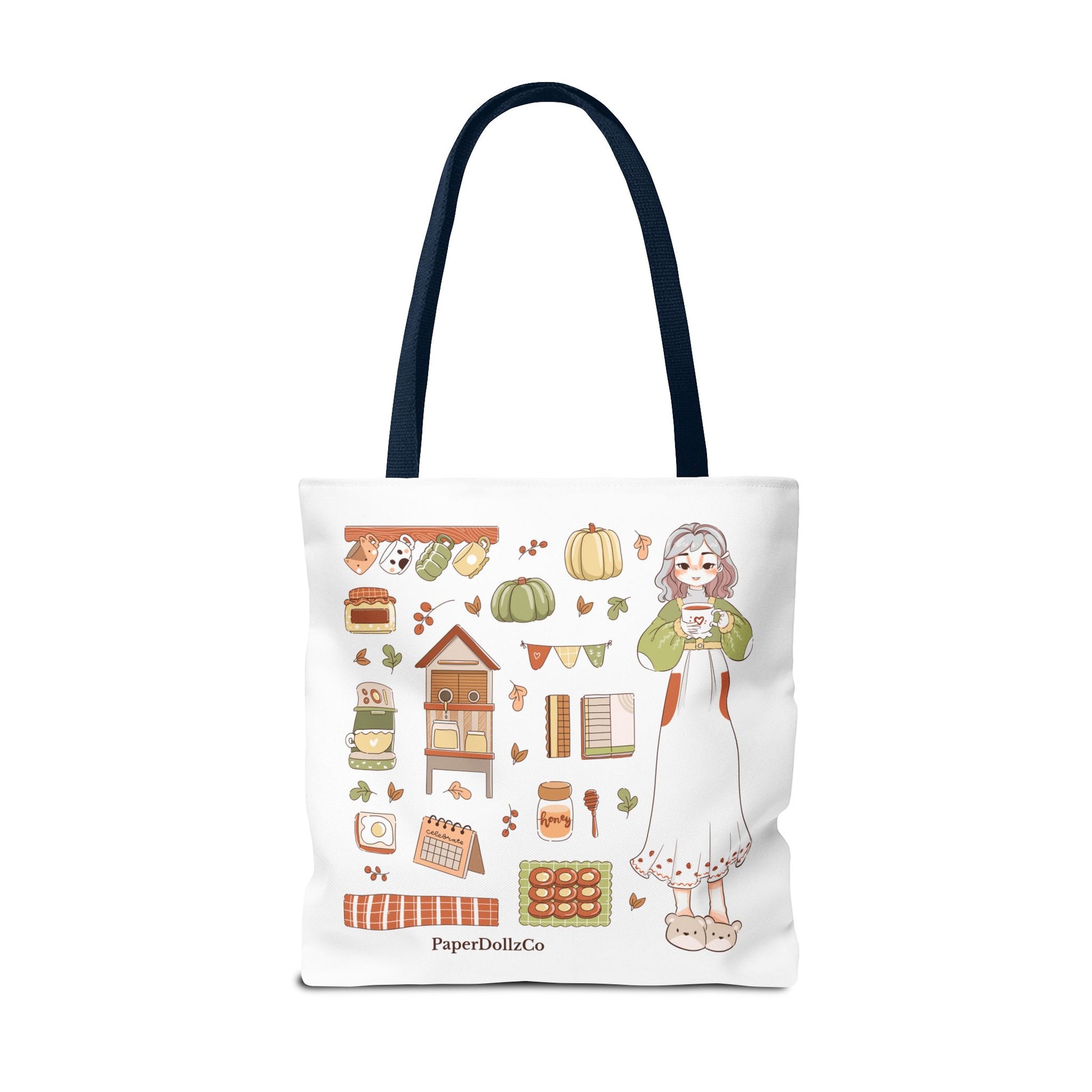 Autumn-Themed Tote Bag, Cozy Fall Essentials, Cute Eco-Friendly Shoulder Bag, Harvest Season Shopping Bag, Pumpkin Spice Carryall | Cotton Merch
