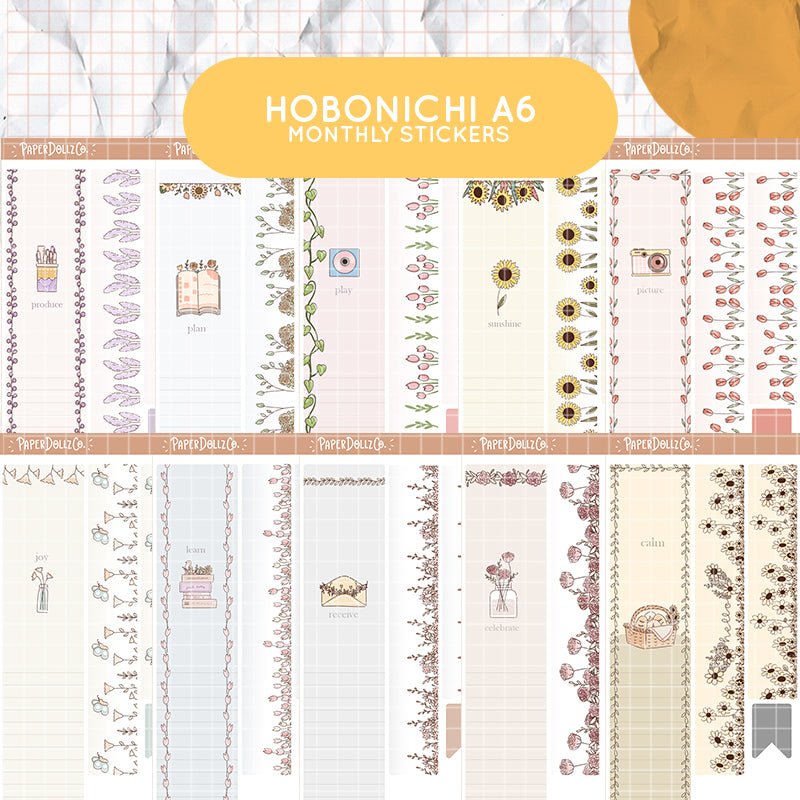 Minimalist Hobonichi A6 Monthly Stickers ( set of 2 )