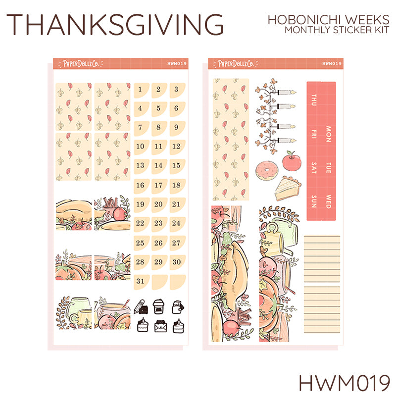 Thanksgiving | Hobonichi Weeks Monthly Stickers | HWM019