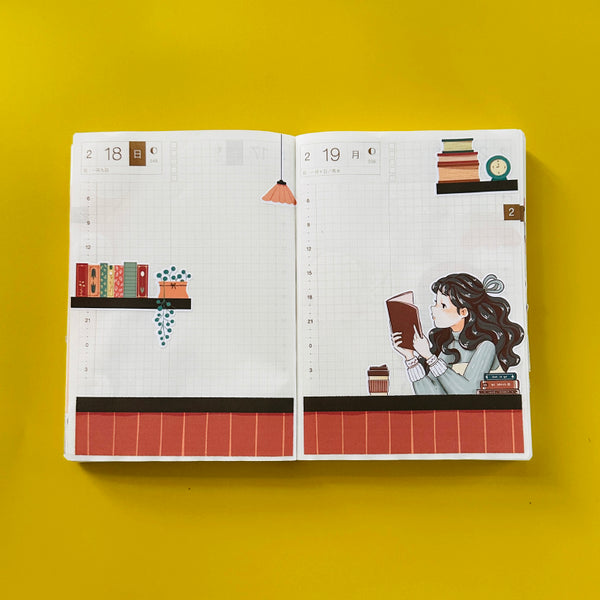 Bookworm Alone Time Hobonichi A6 Daily Sticker Kit - a029
