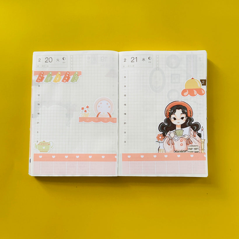 Tea Party Alone Time Hobonichi A6 Daily Sticker Kit - a026