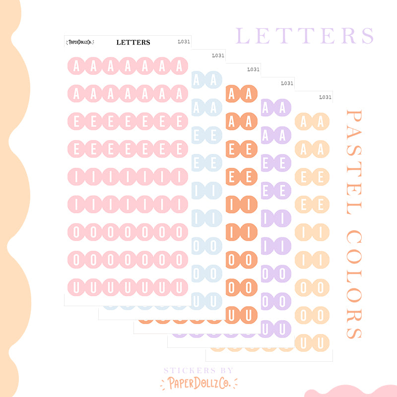 Letter Journal Sticker | Pastel Colors | L029 L030 L031 L032 NUM013 NUM14