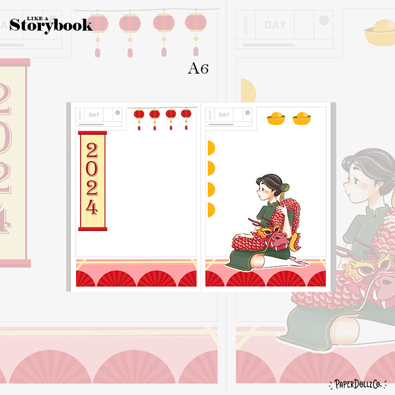 Prosperous Year of the Rising Dragon Hobonichi A6 Sticker Kit - a015