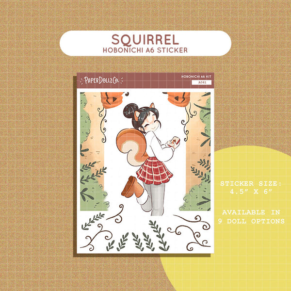 Squirrel Fluffy Tails Hobonichi A6 Daily Sticker Kit - a061