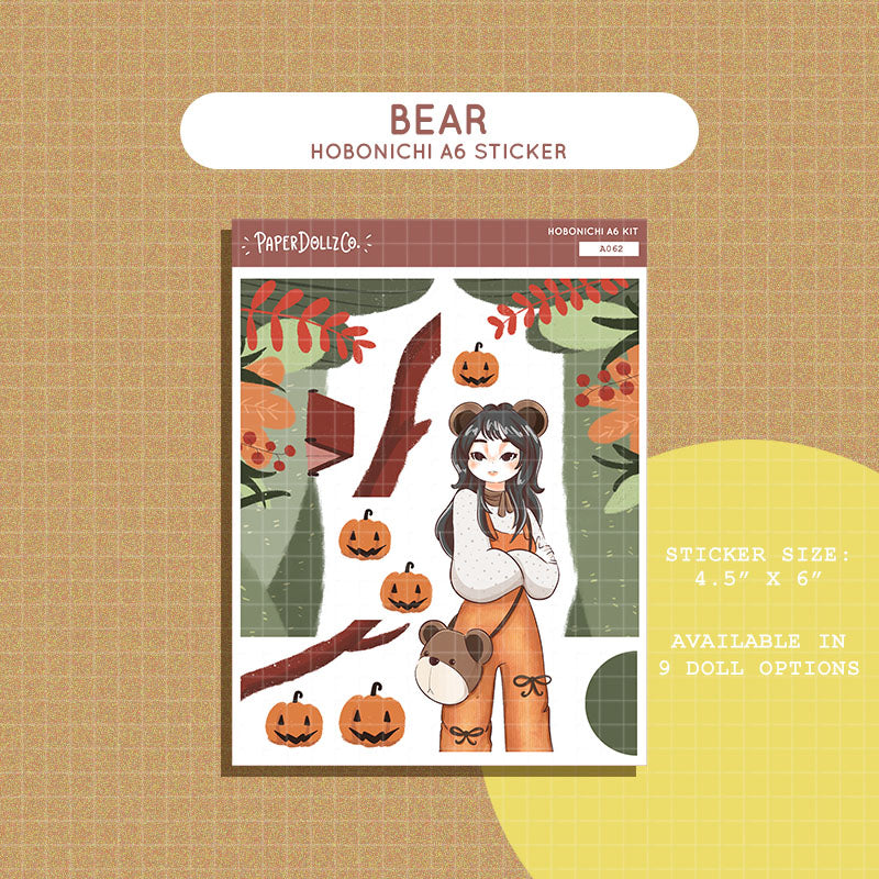 Bear Fluffy Tails Hobonichi A6 Daily Sticker Kit - a062