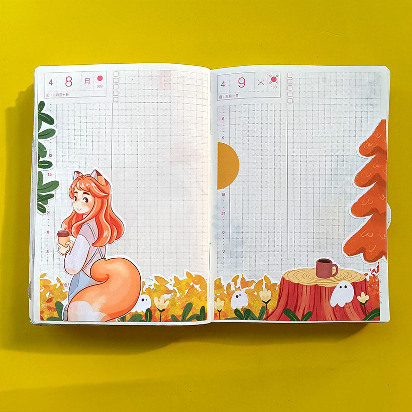 Fox Fluffy Tails Hobonichi A6 Daily Sticker Kit - a063