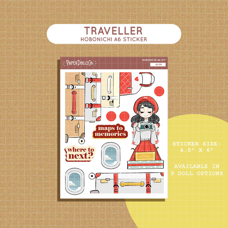 Traveller | Unbox the Joy | Hobonichi A6 Daily Sticker Kit - a108