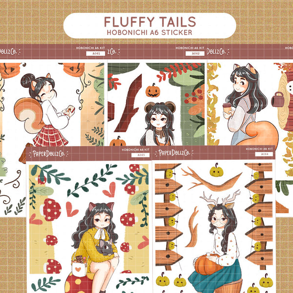 Squirrel Fluffy Tails Hobonichi A6 Daily Sticker Kit - a061