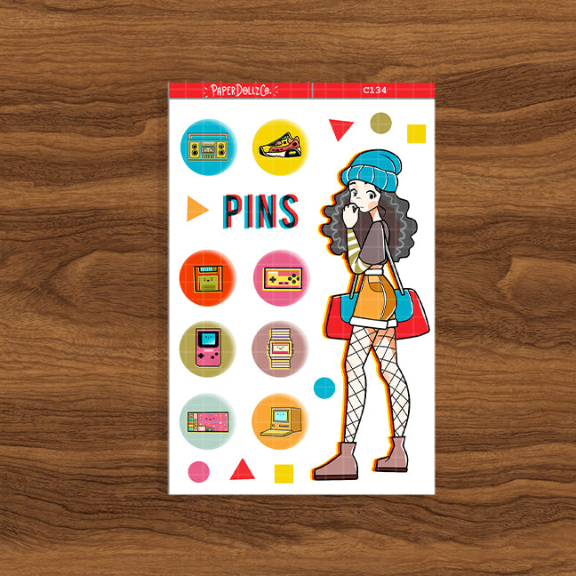 90's Button Pins Game | Back When 90's | Collection Stickers | C134