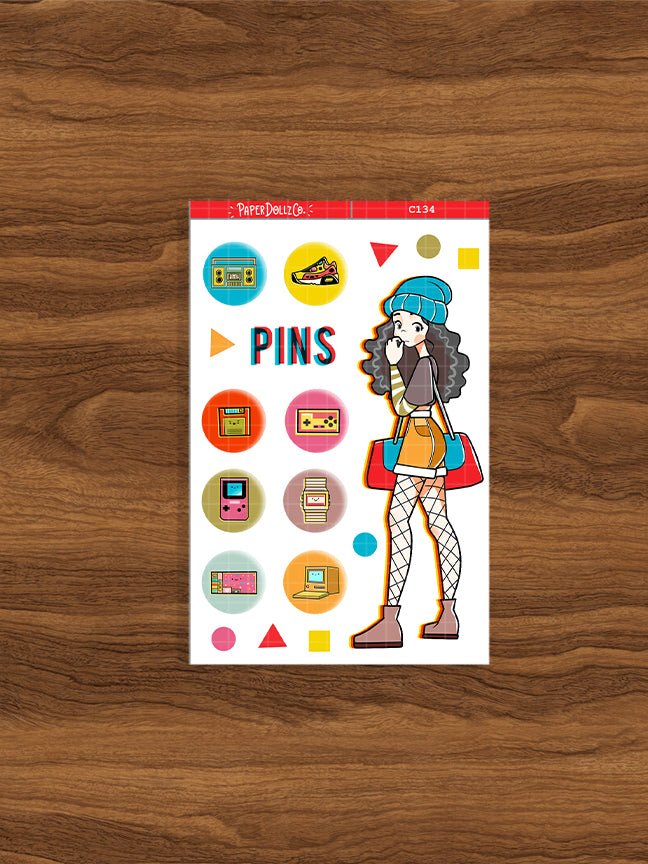 90's Button Pins Game | Back When 90's | Collection Stickers | C134